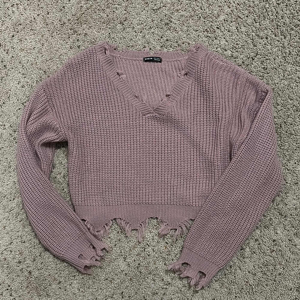 Distressed Hem Rib-Knot Sweater